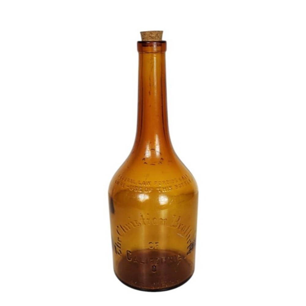 VTG 50s Christian Brothers of California Amber Glass Whiskey Bottle 4/5 Quart